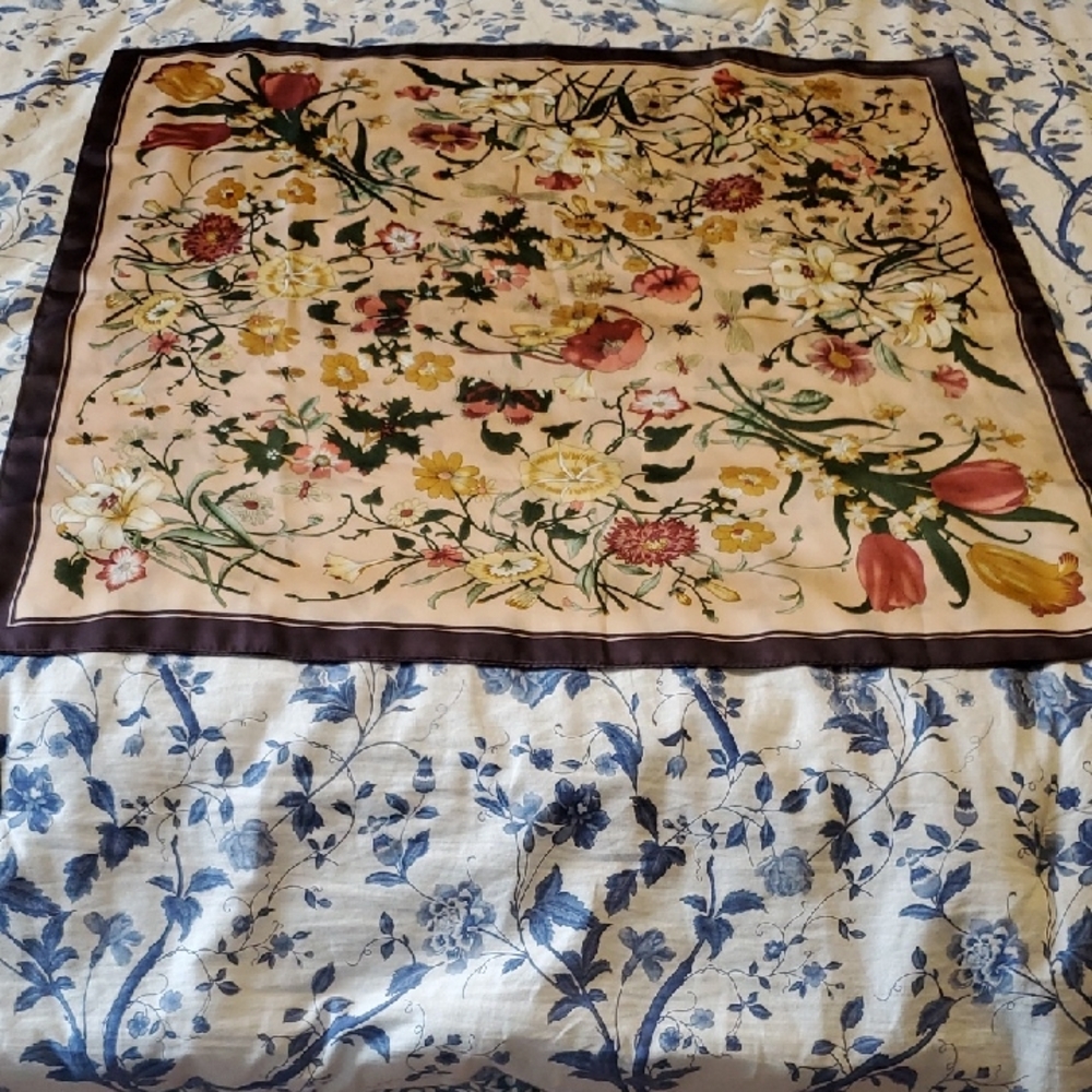 CURATED BY RUA'H KIBRIYA: Burgundy-Bordered 26" Square Scarf, NWOT